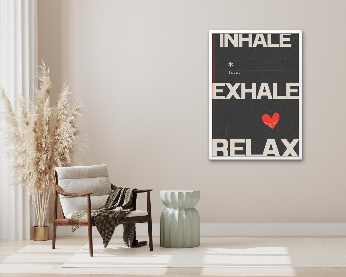 Inhale Exhale Relax Mindfulness Black Cream Heart Calm Quote Poster - Image 3