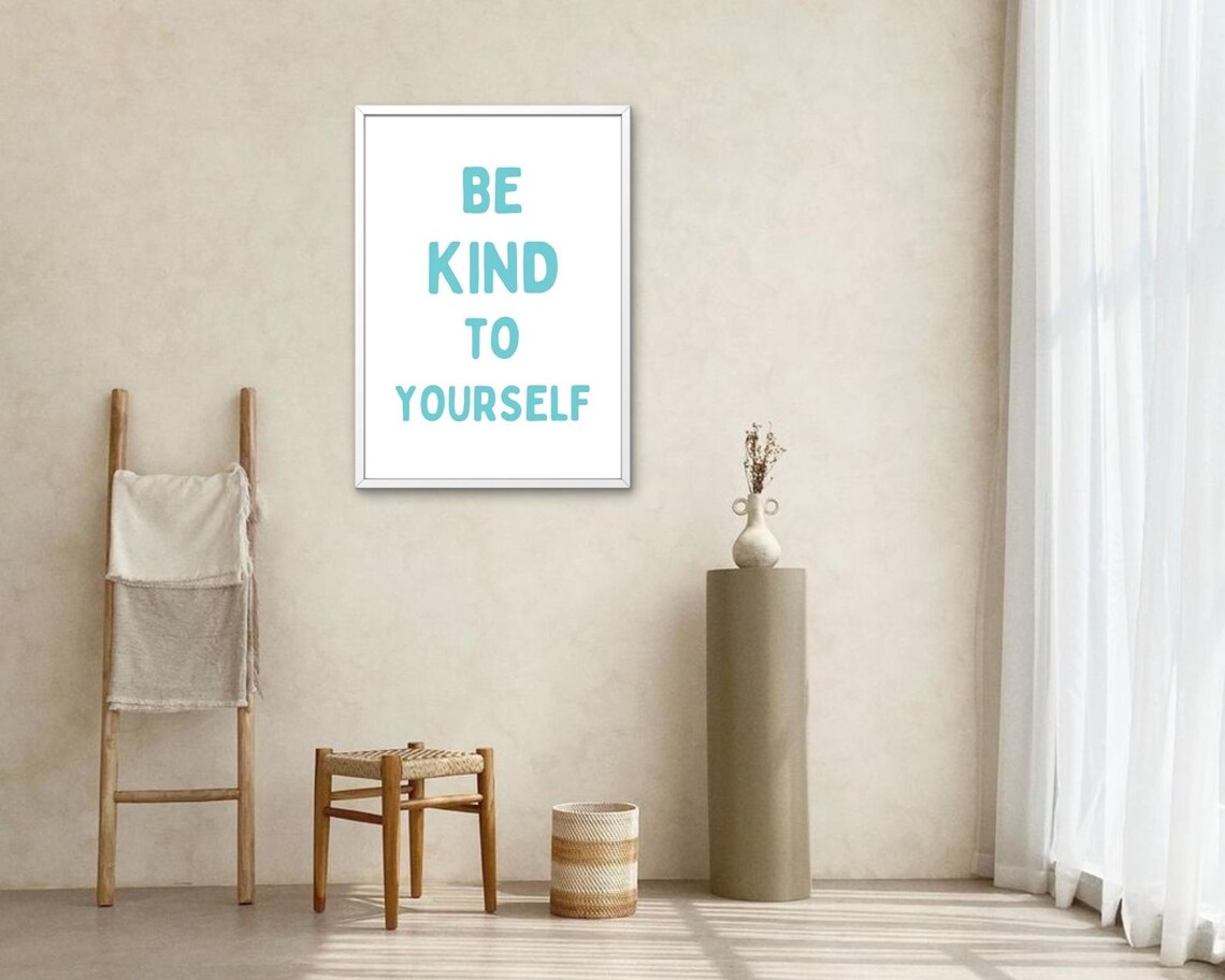 Be Kind To Yourself Turquoise Retro Typography Quote Uplifting Minimalist Poster - Image 2