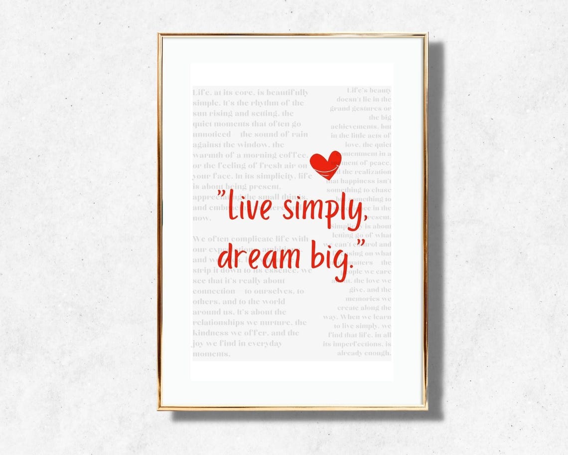 Live Simply Dream Big Quote Red Script Minimalist Art Poster - Image 2