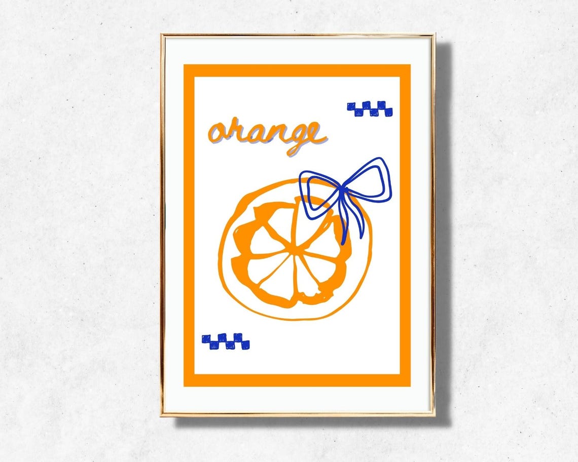 Orange Fruit Blue Ribbon Vintage Kitchen Decor Hand Drawn Slice Poster - Image 2