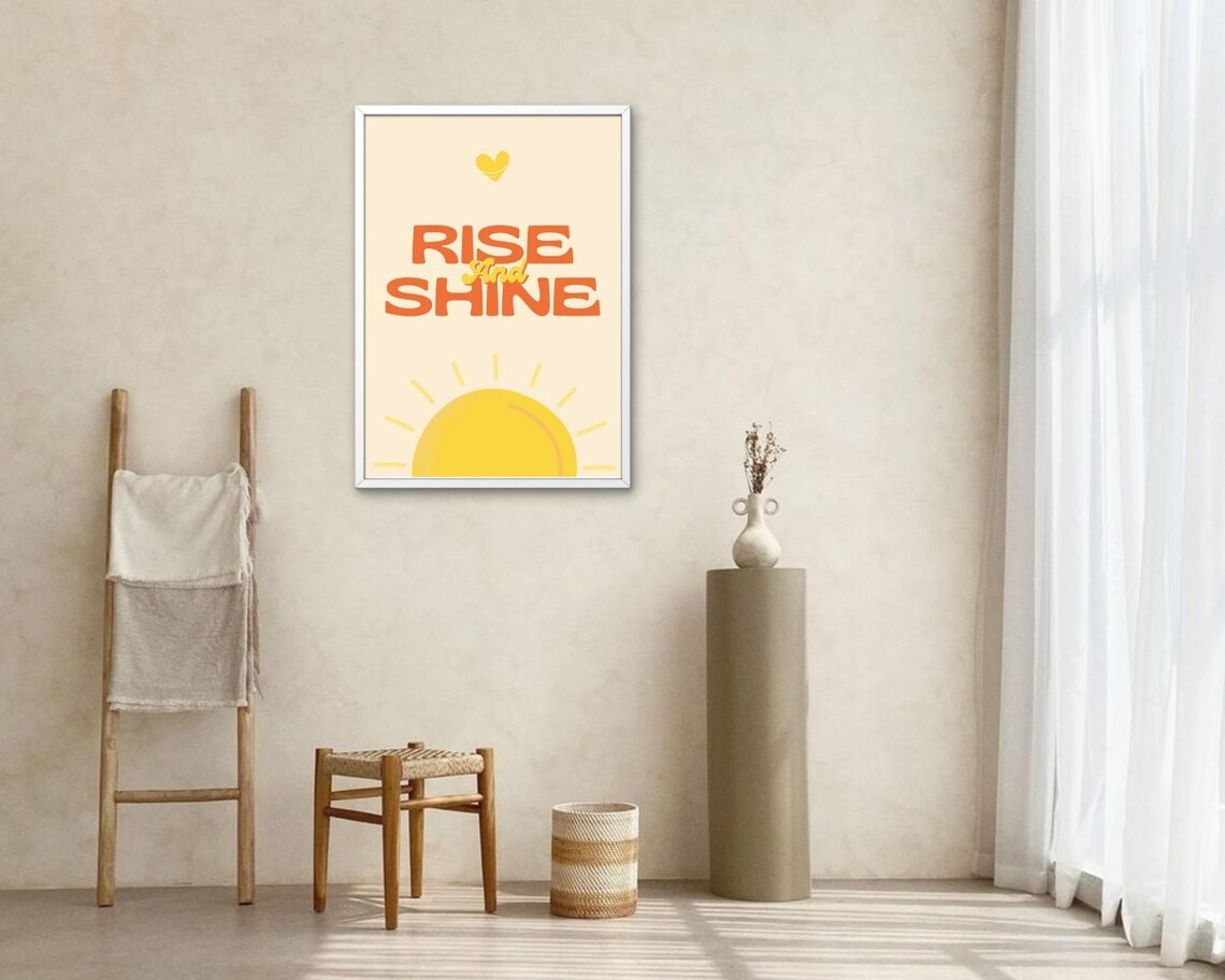 Rise And Shine Sunrise Yellow Orange Retro Morning Quote Poster - Image 2