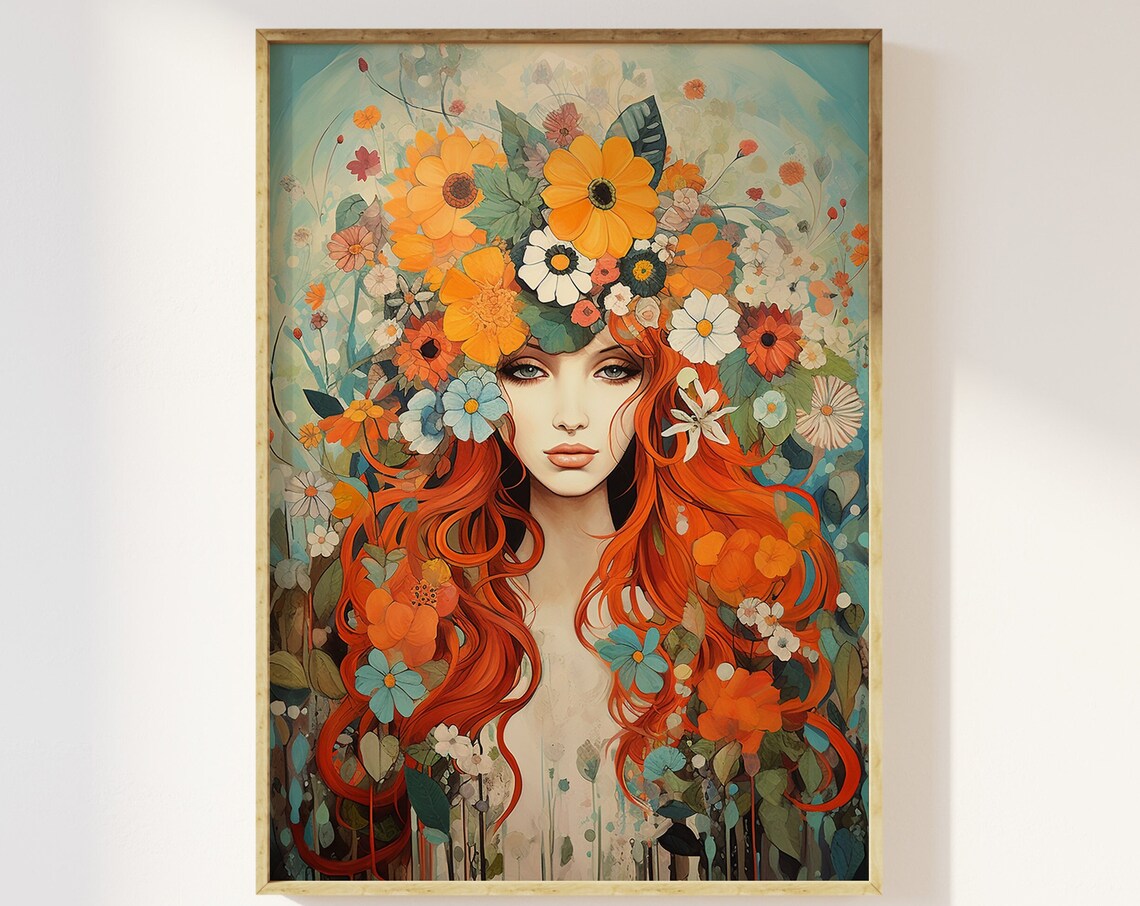 1960s Bohemian Woman And Flowers Art Print