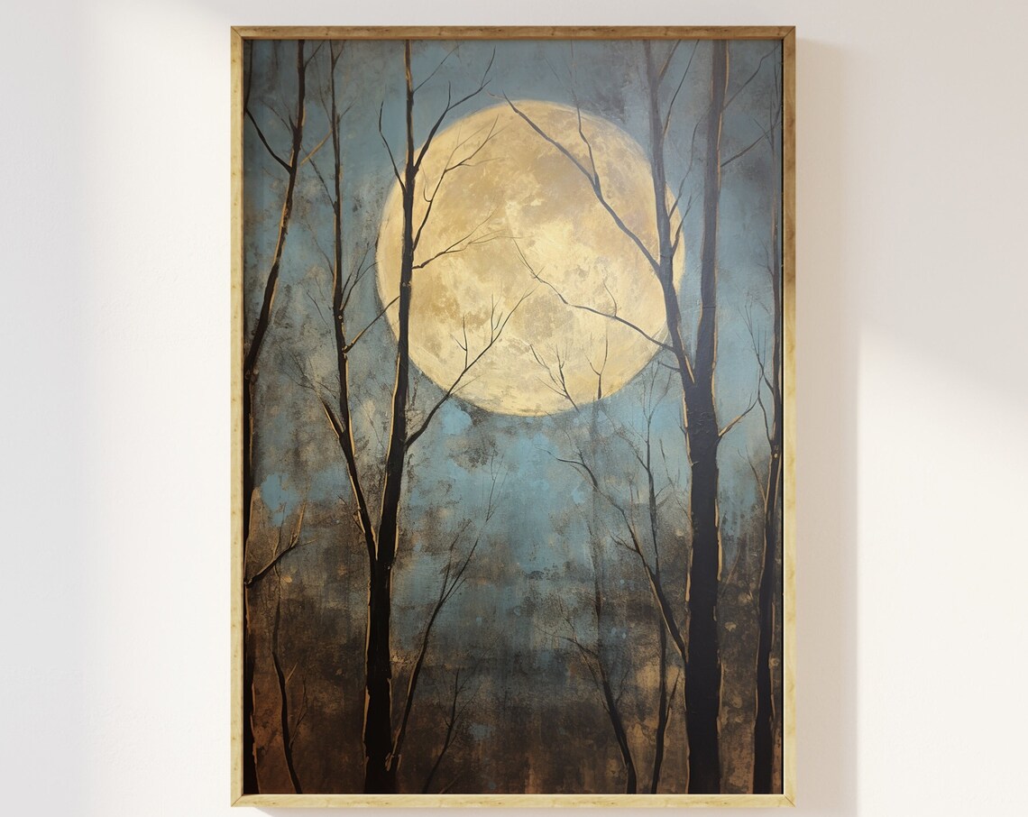 Vintage Full Moon Through The Trees Art Print