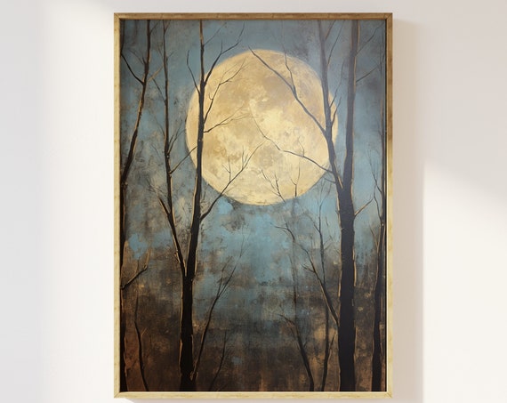Vintage Full Moon Through The Trees Art Print