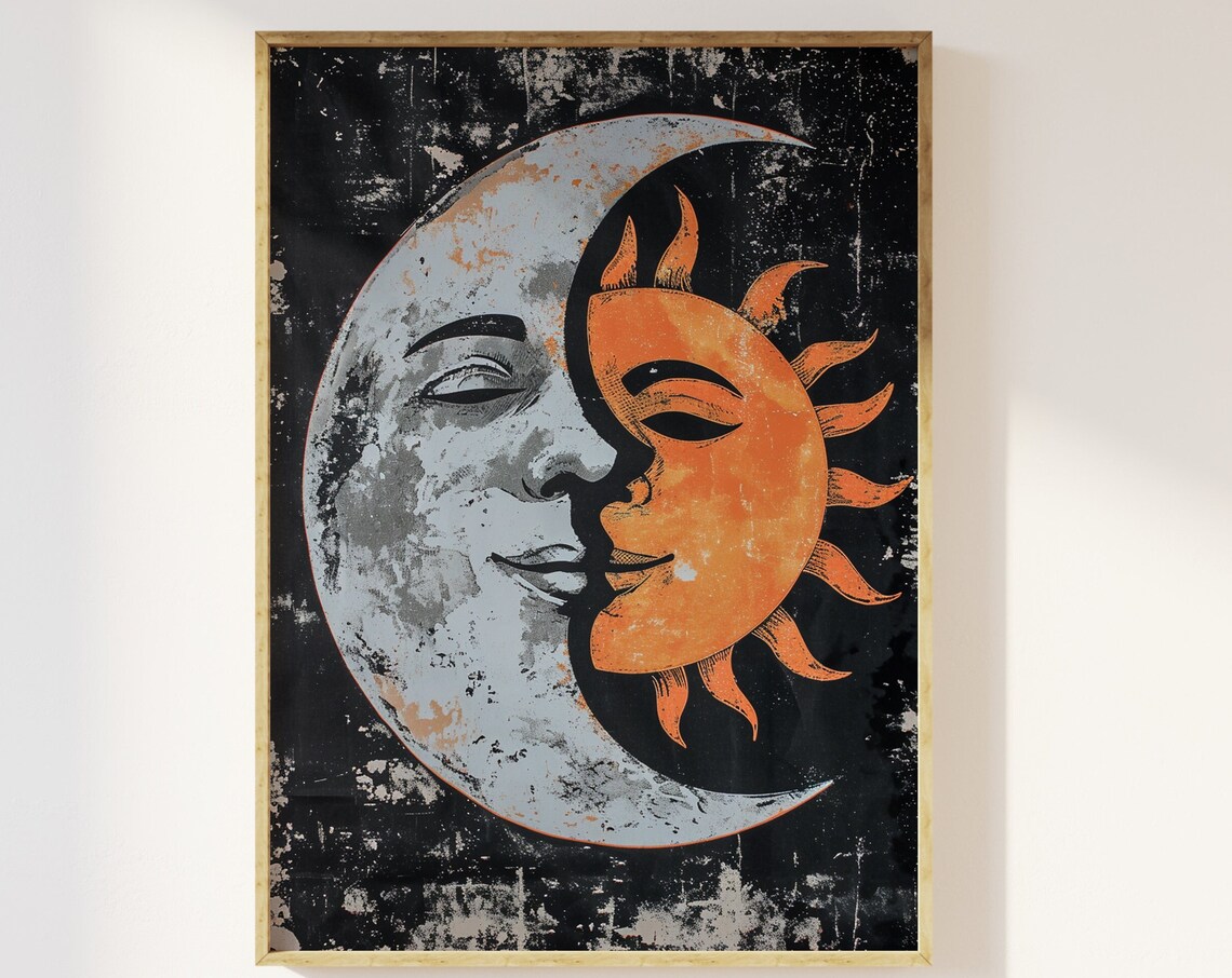 Sun and Moon With Faces Abstract Art Print