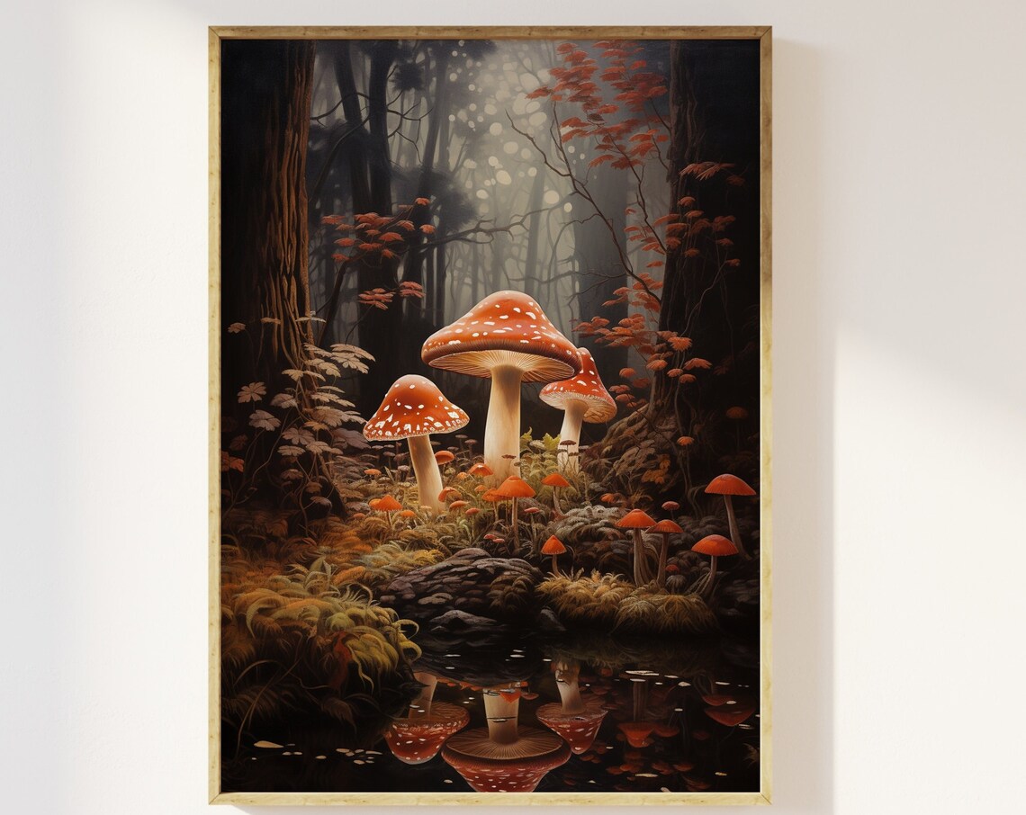 Moody Mushrooms Woodland Art Print, Dark Academia