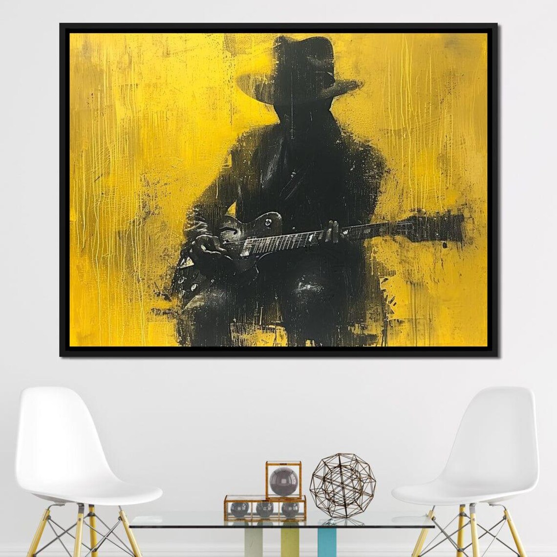 Golden Melody Silhouette Guitar Art Print, Music Decor - Image 3