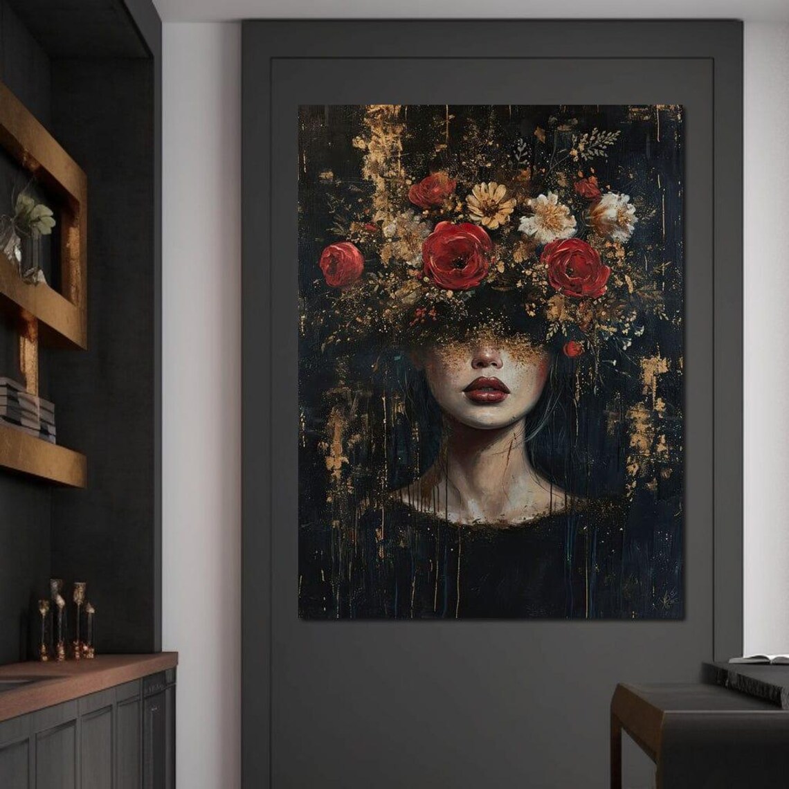 Bloom of the Nightfall, Surreal Floral Portrait Art Print - Image 4