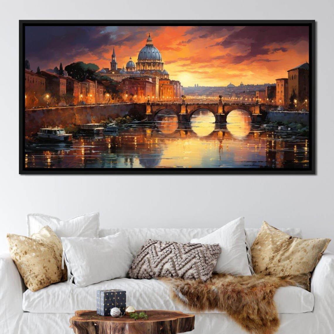 Rome St Peters Basilica Sunset Tiber River Bridge Italy City Poster