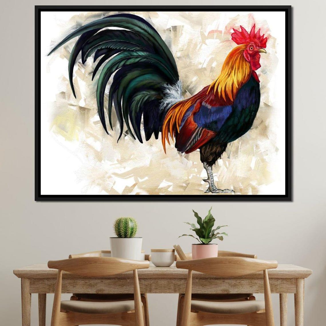 Vibrant Rooster Watercolor Colorful Farmhouse Rustic Kitchen Wall Art - Image 2
