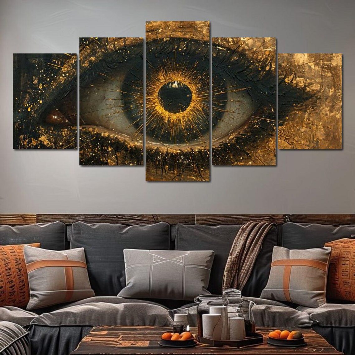 Golden Eye Close Up Black Gold Dramatic Mystical Abstract Wall Art - Image 4