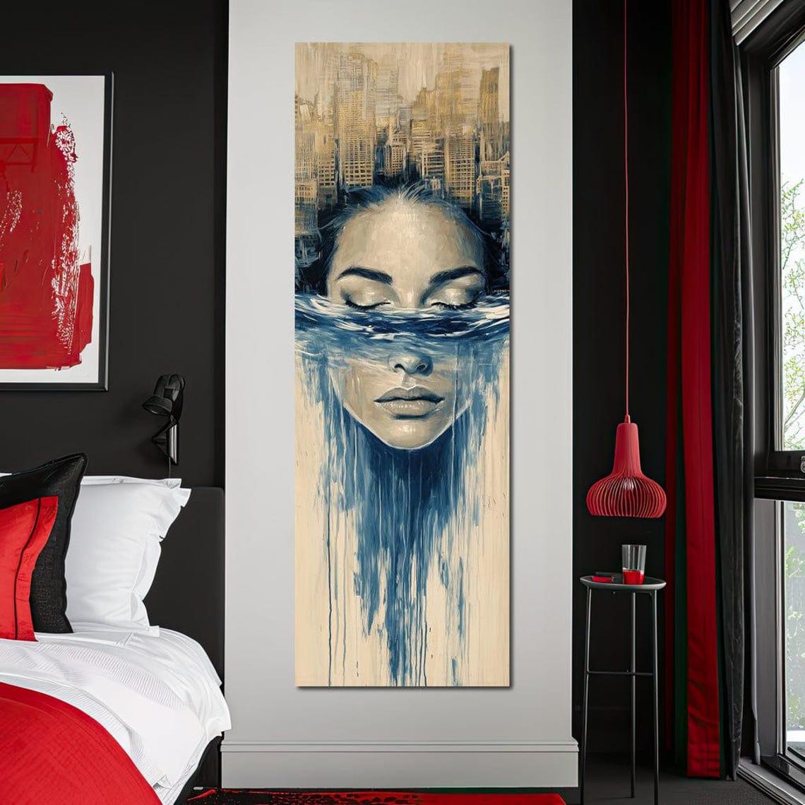 Submerged Woman Face Blue Water City Skyline Surreal Dream Wall Print - Image 2