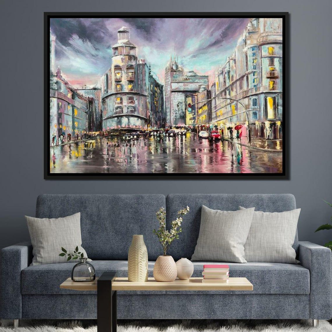 Paris Rainy Night Boulevard City Lights Impressionist Poster