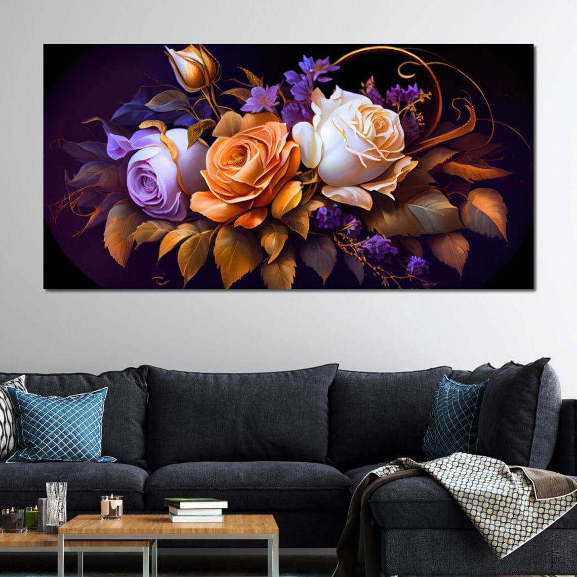 Tangerine White Rose Bouquet Midnight Glow Floral Wall Art Poster - Image 3