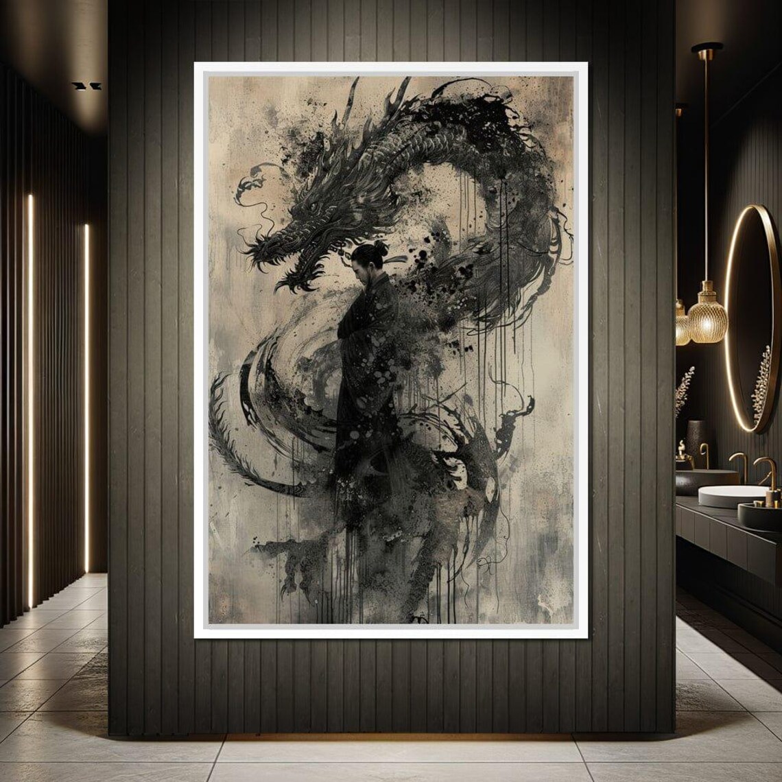 Samurai Dragon, Dark Fantasy Japanese Myth Art Print - Image 3