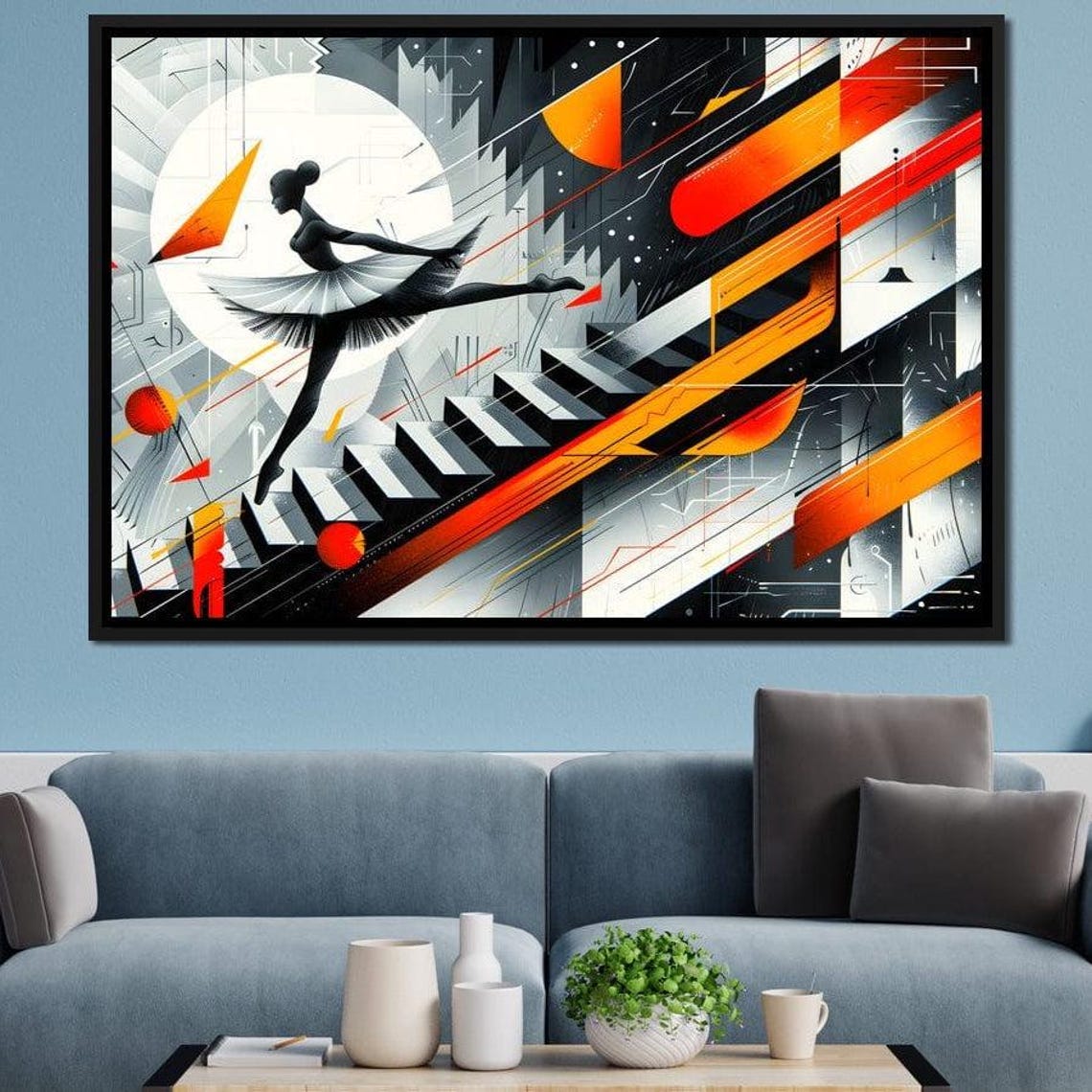 Ballerina Dancer Geometric Orange Black Abstract Framed Art Wall Art - Image 4
