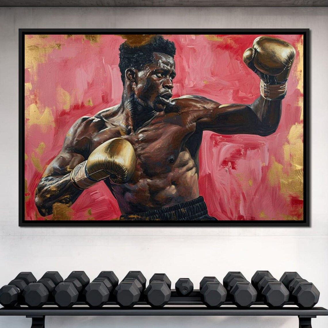 Fighter Boxer Gold Gloves Powerful Punch Dramatic Sports Wall Art Poster