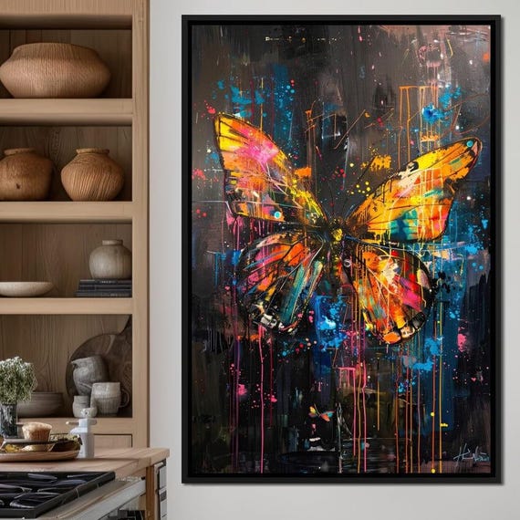 Euphoric Butterfly Metamorphosis Vibrant Wall Art Black Blue Orange Home Decor Nature Inspired Butterfly By Nichecanvas