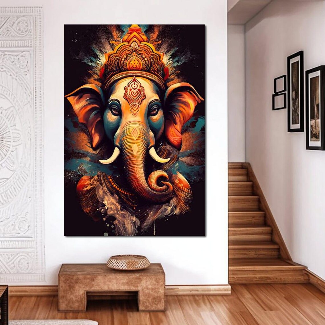 Ganesha Blessing Vibrant Elephant Deity Hindu Spiritual Poster - Image 2