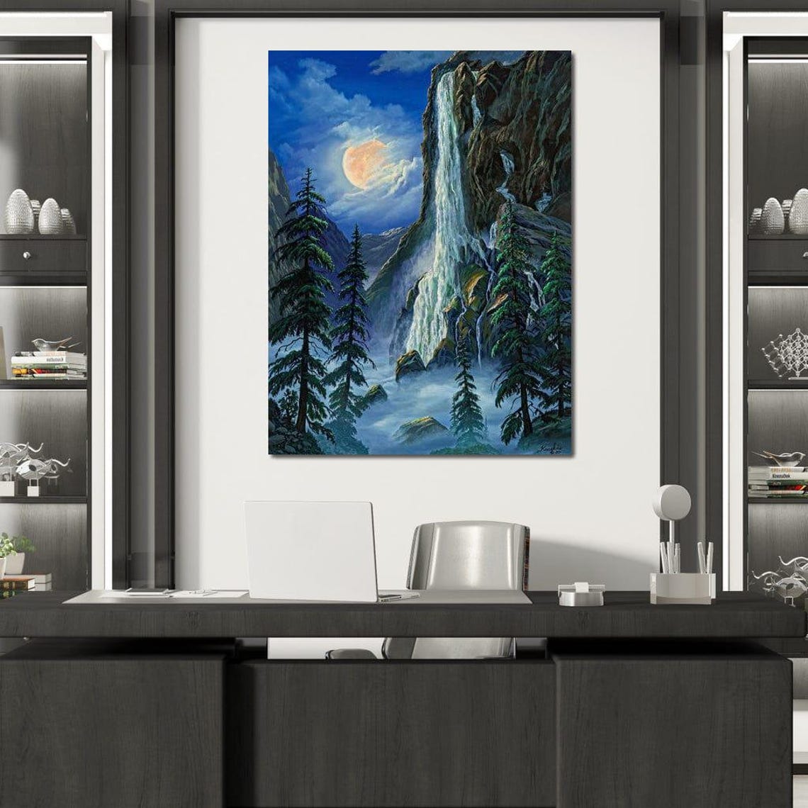 Moonlight Waterfall Frank Kecskes Nature Wall Art Nighttime Landscape Home Decor Art Print By Nichecanvas - Image 4