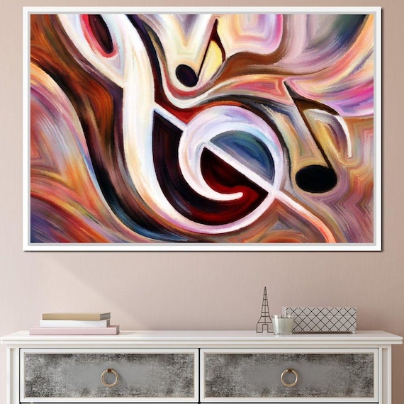 Abstract Music Notes Treble Clef Swirling Colors Modern Melody Art Poster