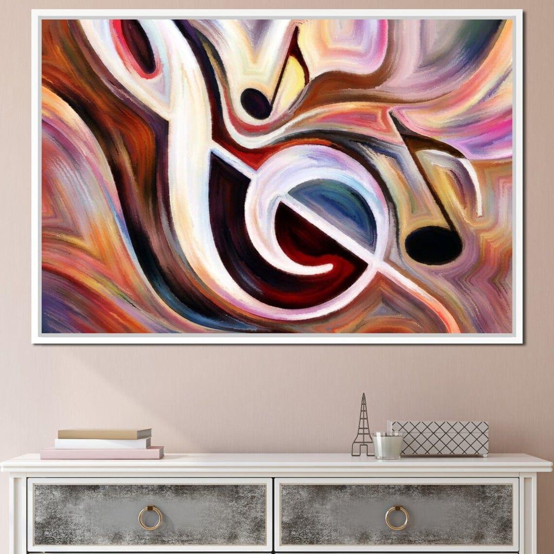 Abstract Music Notes Treble Clef Swirling Colors Modern Melody Art Poster
