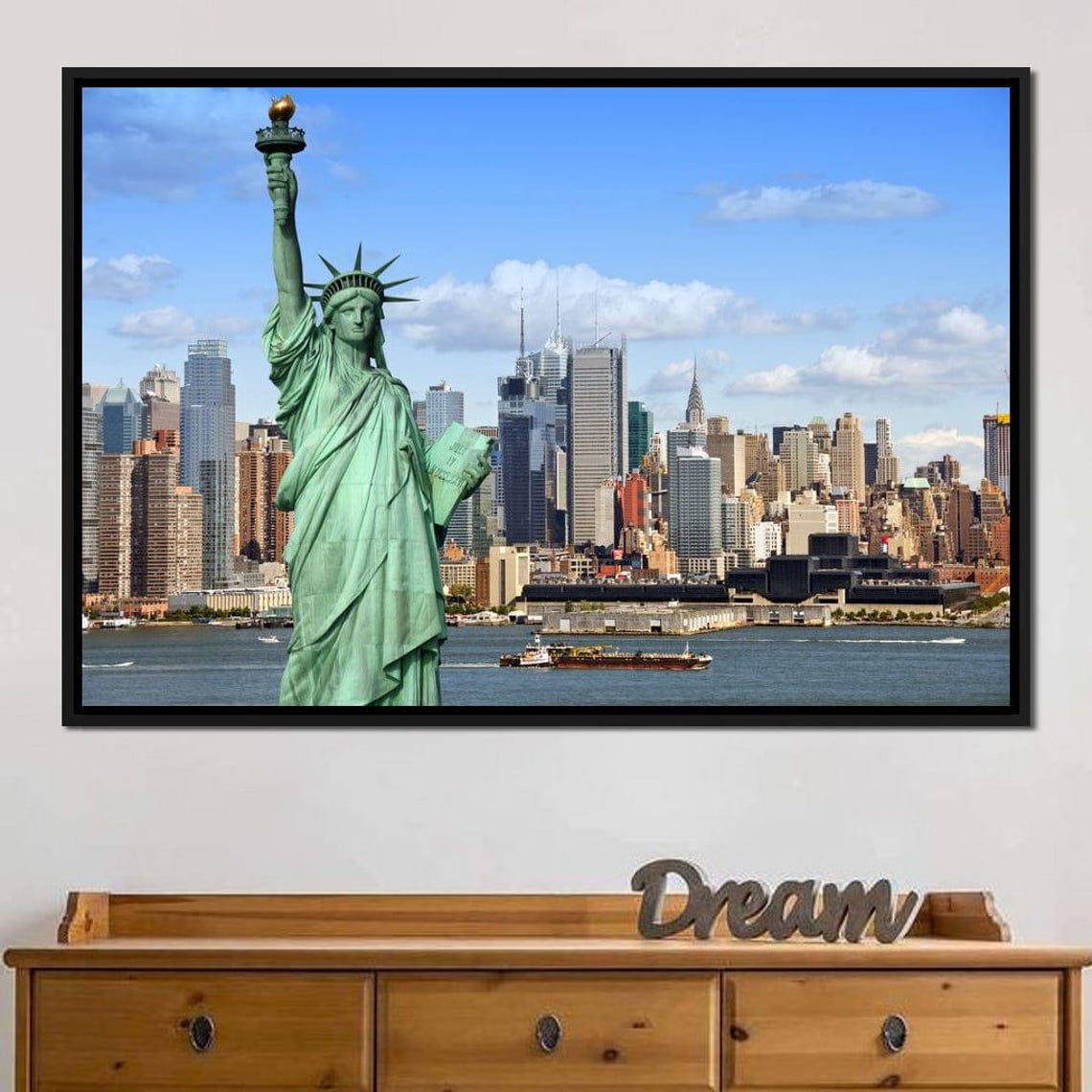 New York City Statue Of Liberty Manhattan Skyline Harbor View Poster - Image 2