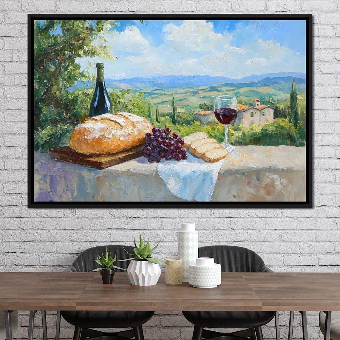 Tuscan Vineyard Terrace Still Life with Wine and Bread Poster - Image 3