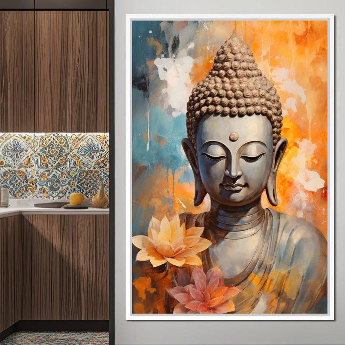 Buddha Portrait Orange Lotus Zen Meditation Spiritual Wall Art Poster