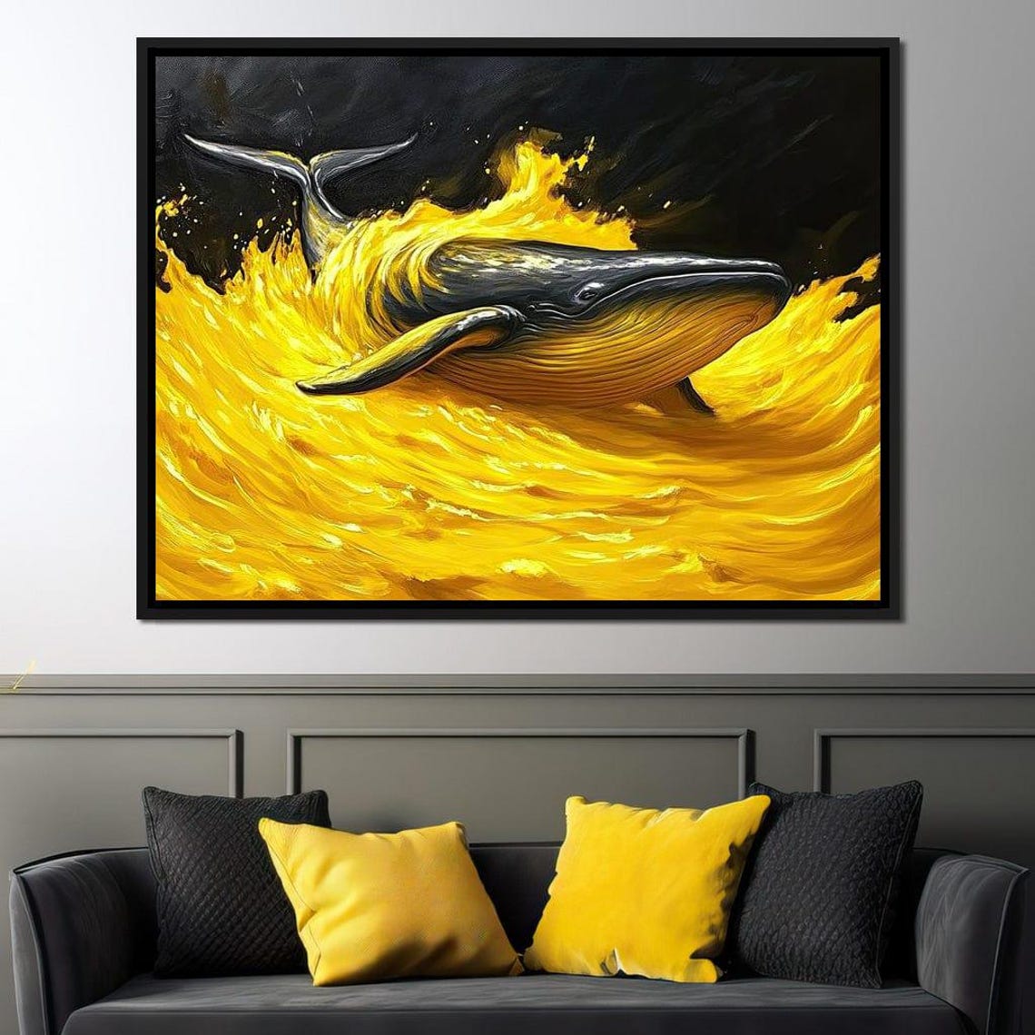 Humpback Whale Golden Ocean Waves Dramatic Black Nautical Art Print