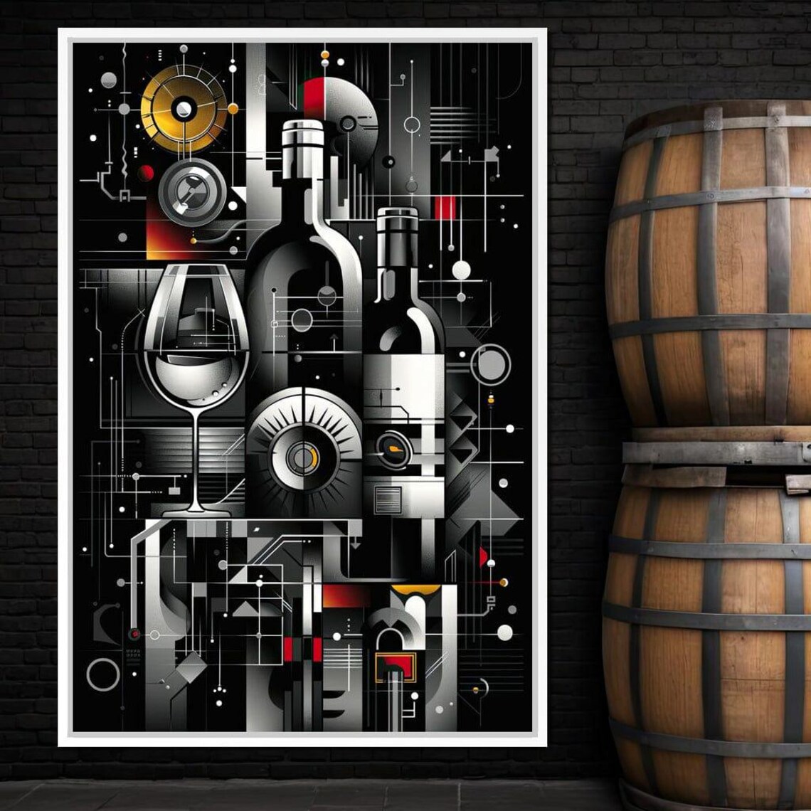 Mechanical Wine Mosaic Black Silver Geometric Bottle Glass Bar Wall Art - Image 3
