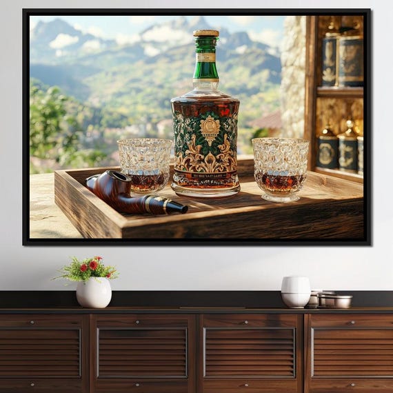 Mountain Retreat Rum Rustic Whiskey Art Cozy Barware Decor Nature Inspired Home Decor By Nichecanvas
