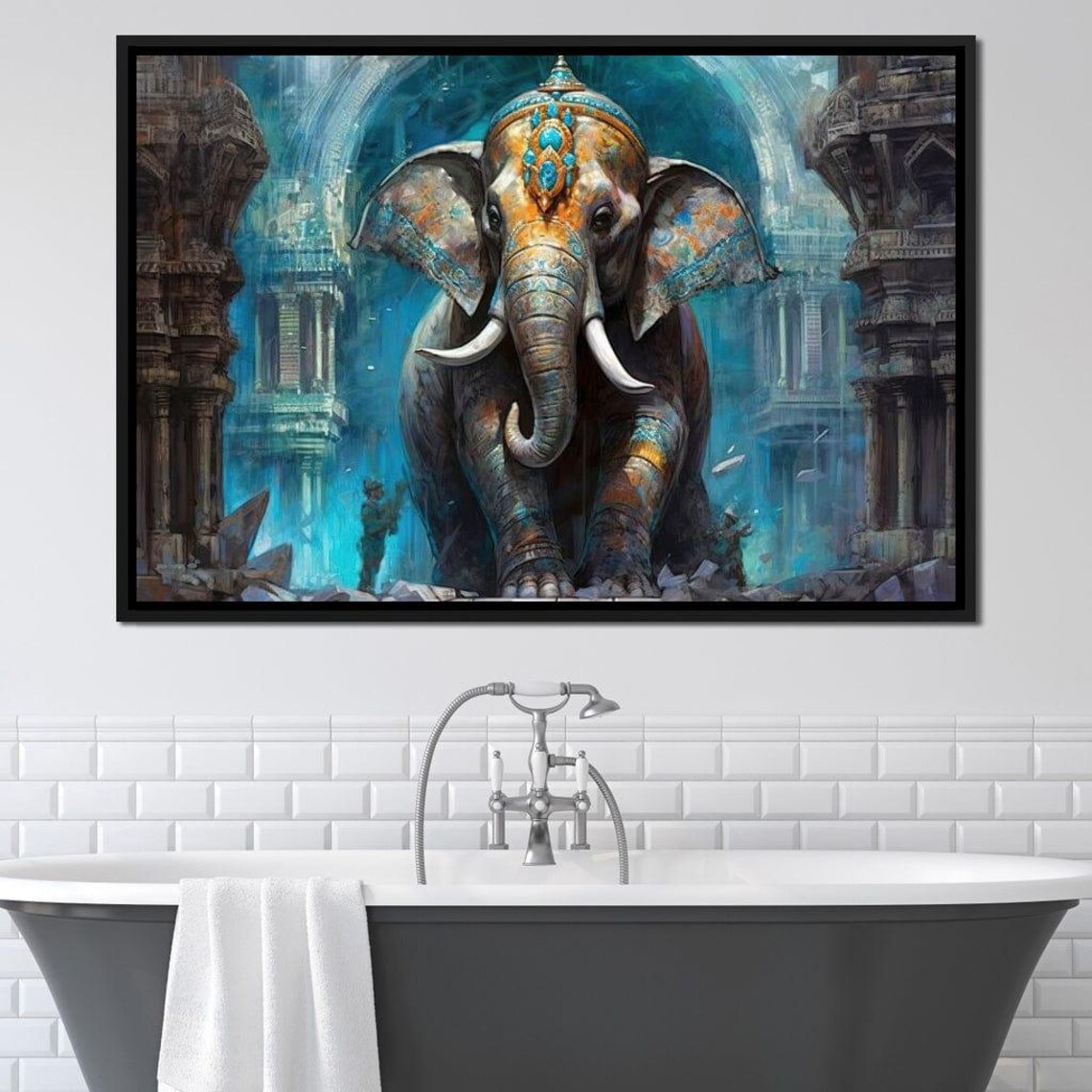 Temple Guardian Elephant Mystical Blue Indian Ruins Spiritual Poster - Image 3