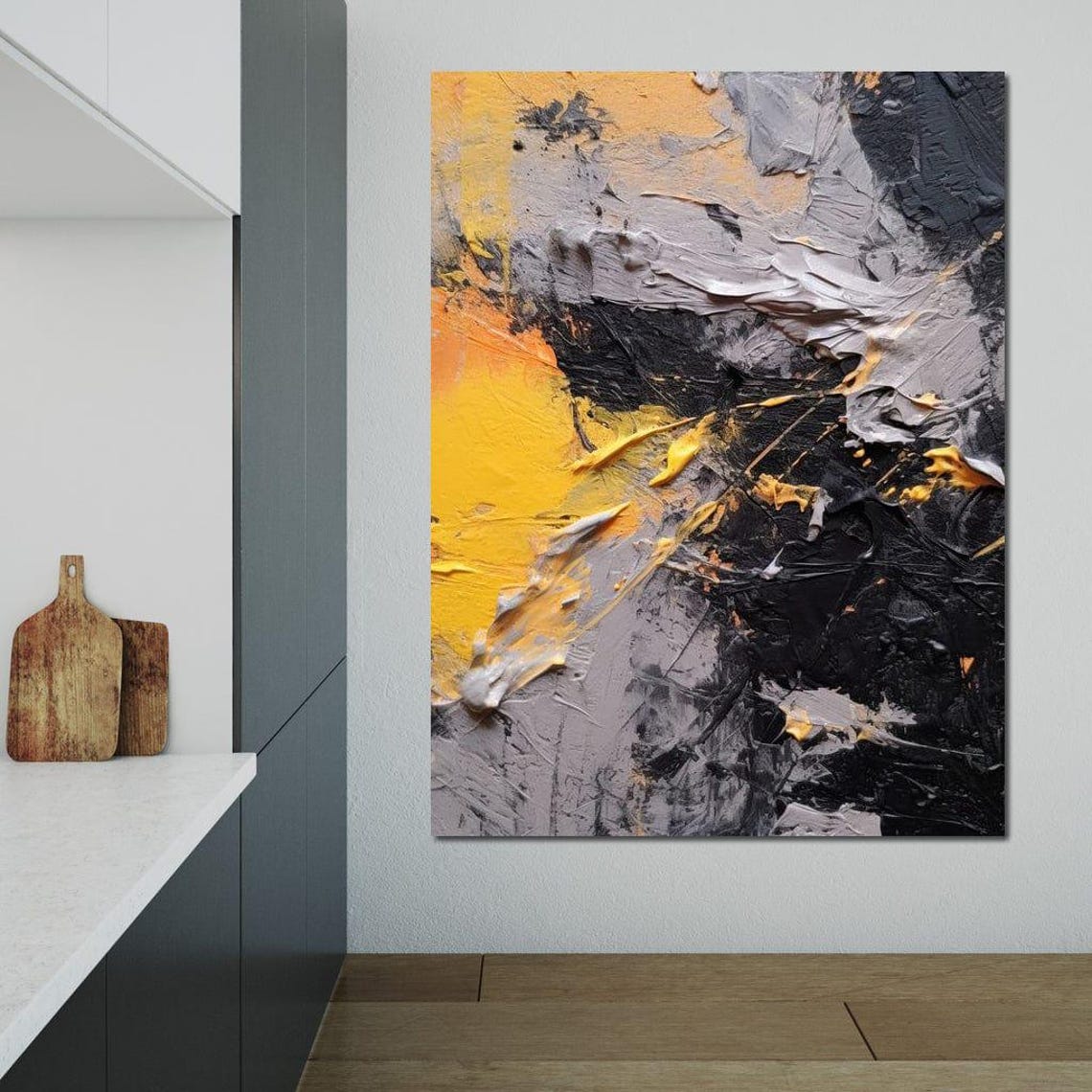 Black Gray and Gold Impasto Abstract Textured Bold Modern Wall Art - Image 3