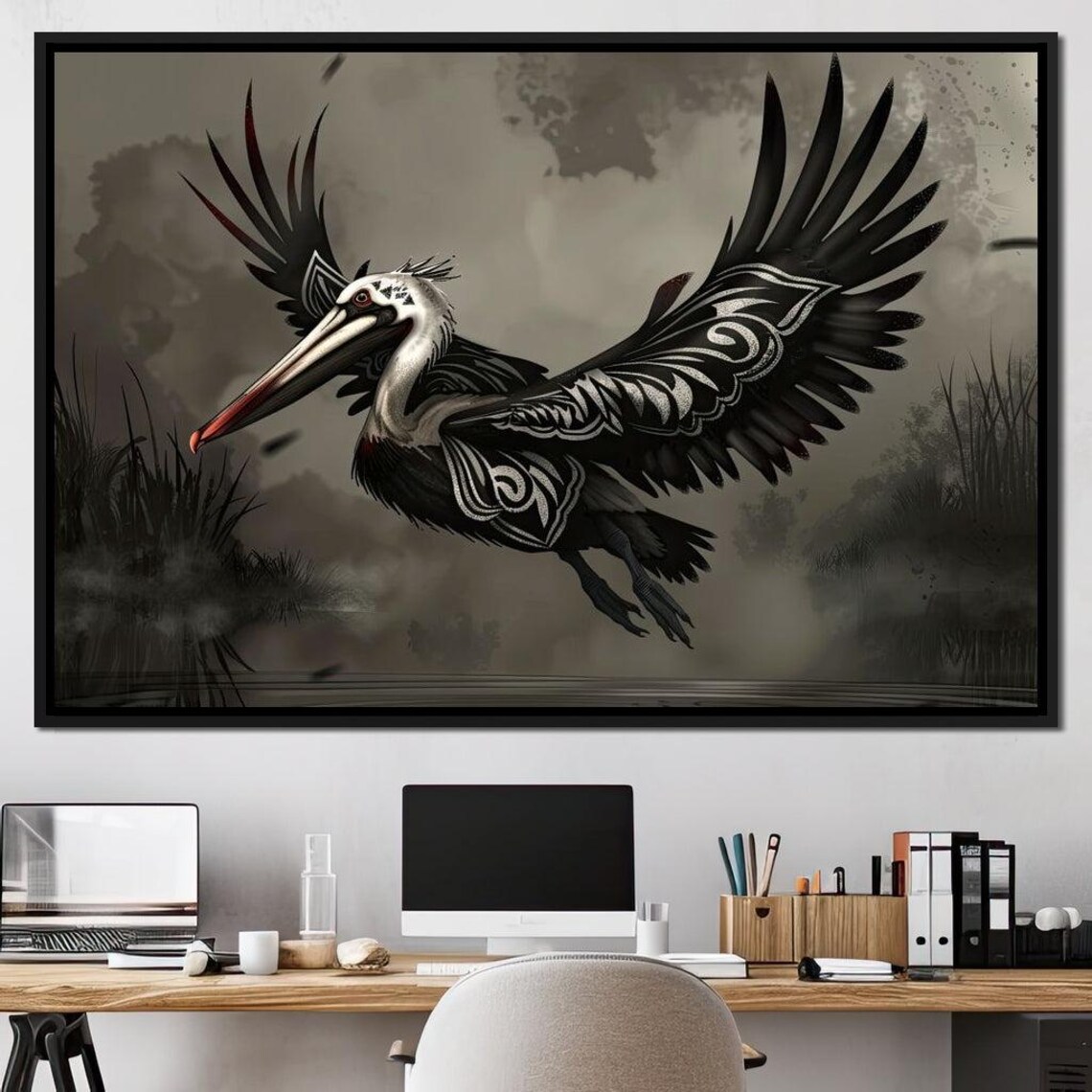 Majestic Pelican Flight Monochrome Tribal Wings Coastal Wall Art - Image 4