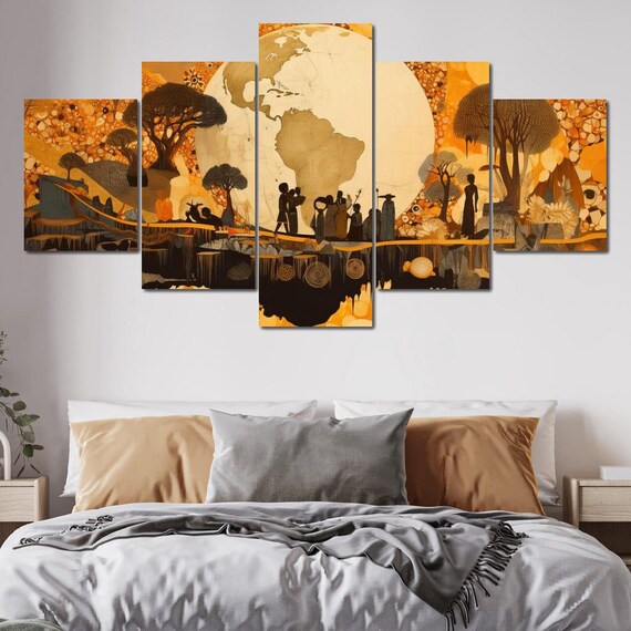 African Landscape Sakeem Gibbs Multi Panel Wall Art Warm Colors Brown Decor Yellow Tones Nature Scene By Nichecanvas