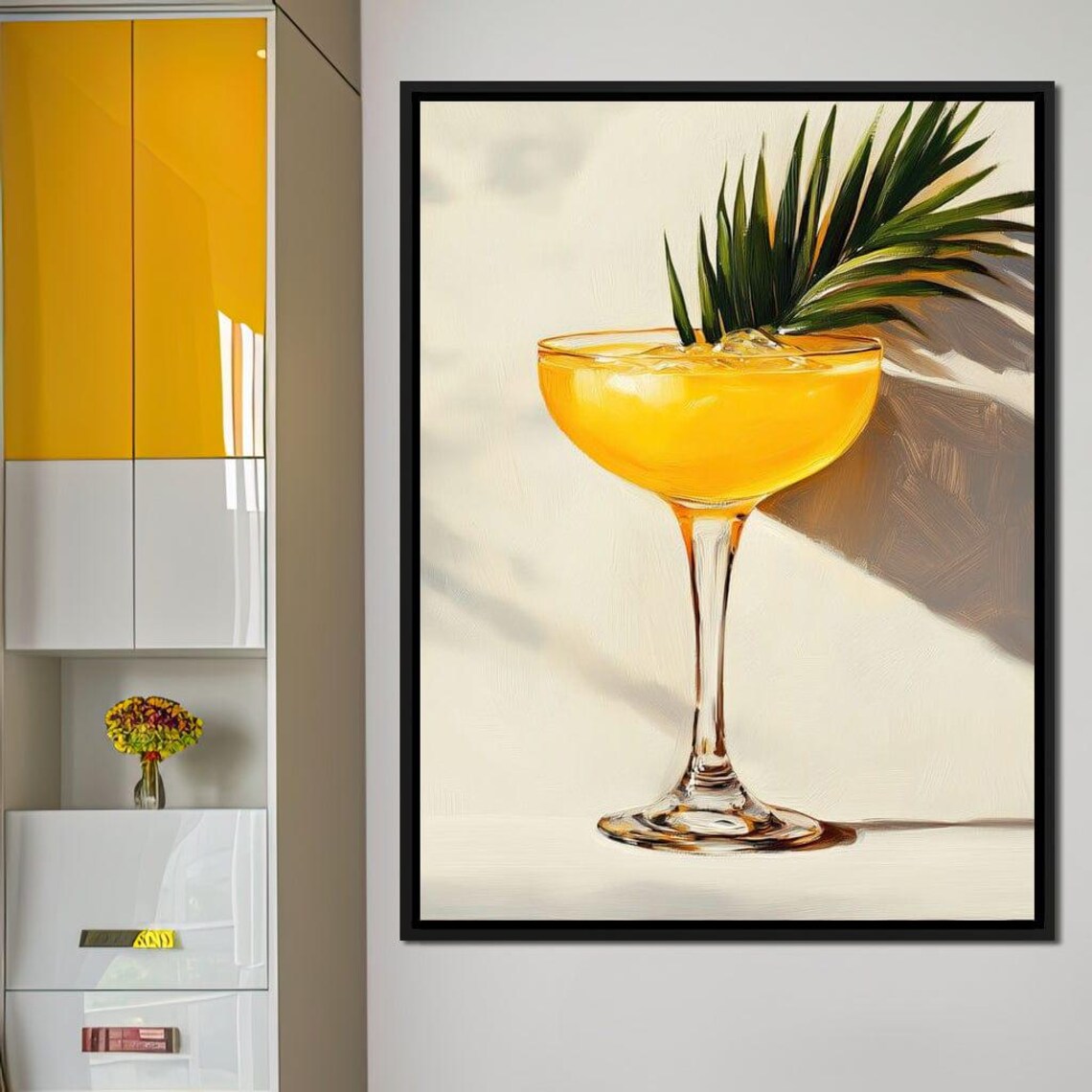 Golden Citrus Cocktail Coupe Glass Palm Leaf Tropical Bar Art Poster