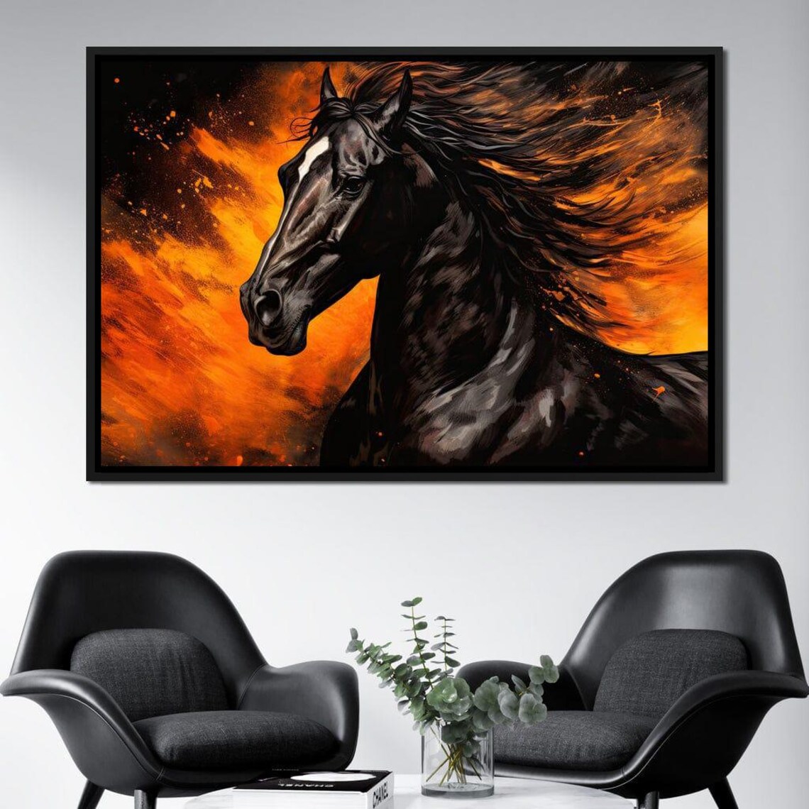 Black Stallion Fiery Ember Blaze Wild Horse Dramatic Equine Art Poster - Image 2