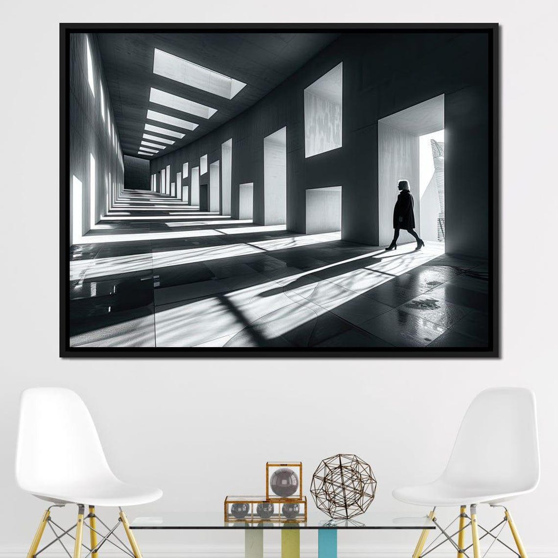 Shadowplay Geometric Solitude Minimalist Wall Art Black And White Decor Light And Shadow Print Abstract Architecture By Nichecanvas - Image 2