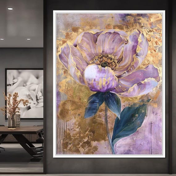 Modern Violet Flower Wildrose Creations Elegant Floral Art Gold Accents Bold Design Home Decor Violet Print By Nichecanvas