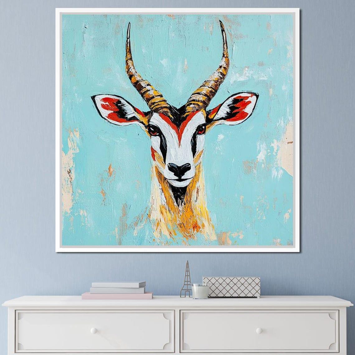 Colorful Gazelle Antelope Head Turquoise Background Wildlife Art Print - Image 4