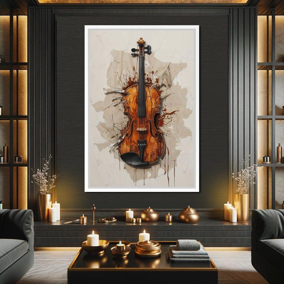 Amber Violin Burst Cracked Plaster Artistic Music Wall Art Poster - Image 3