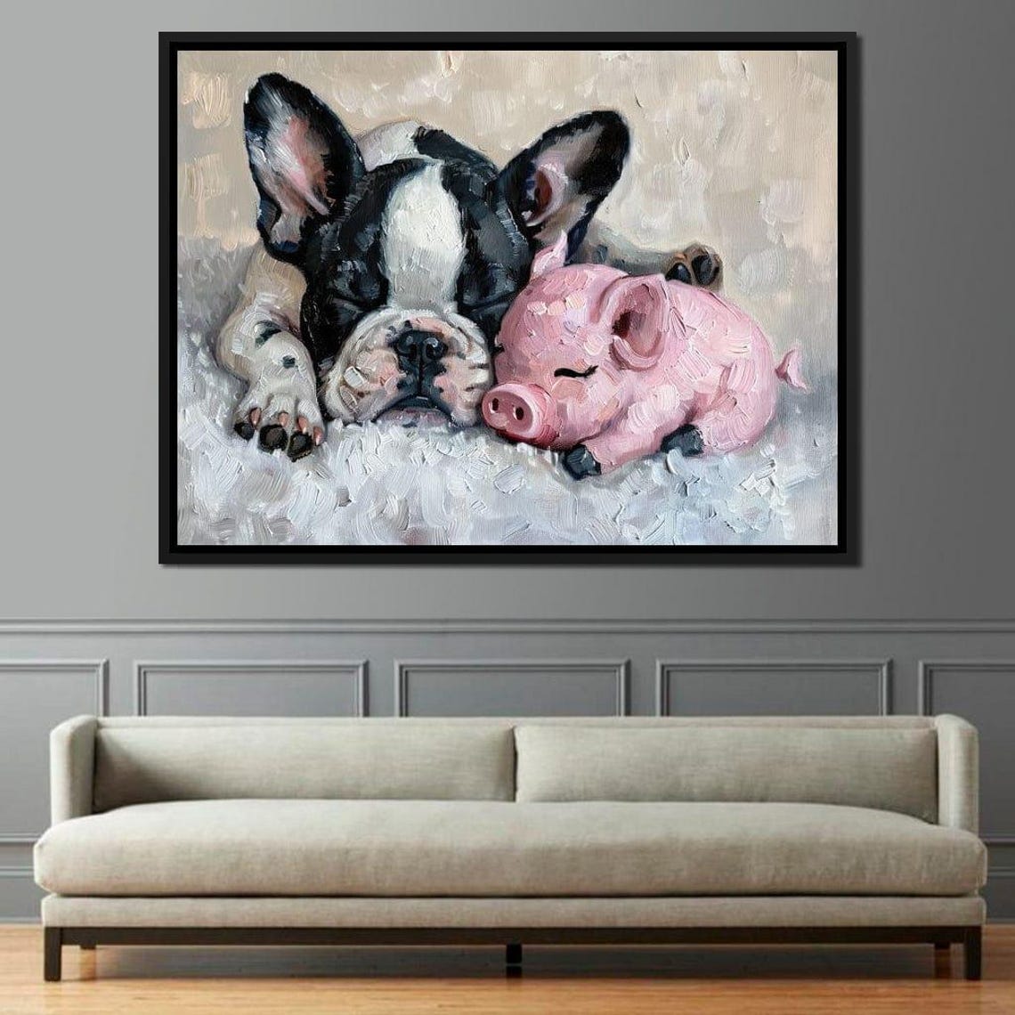 Cozy Frenchie Piglet Snooze Sleeping Puppy Pig Nursery Poster - Image 3