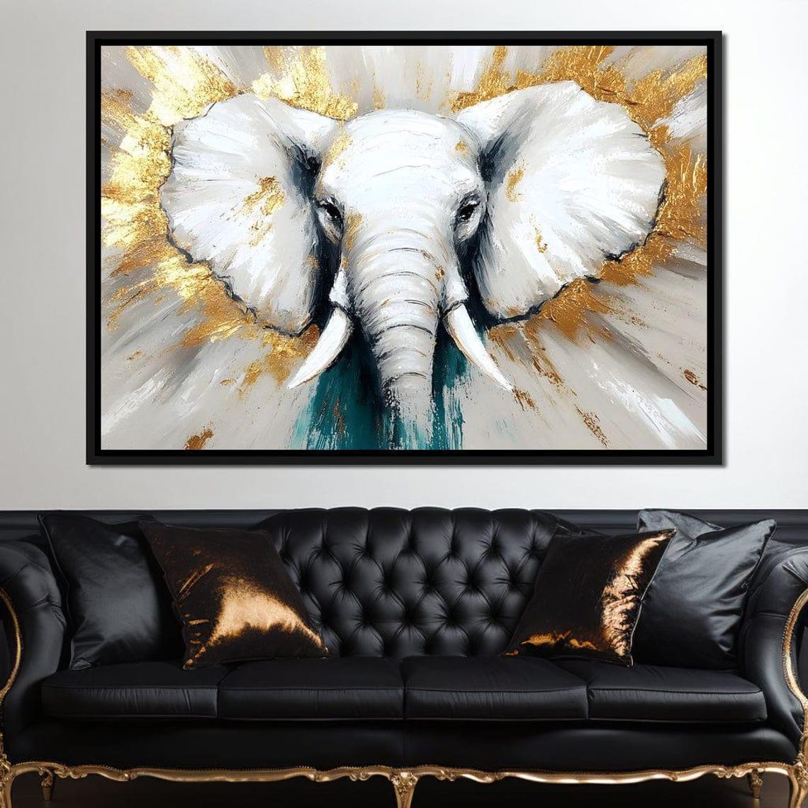 White Elephant Head with Golden Radiance and Teal Accents Poster - Image 2
