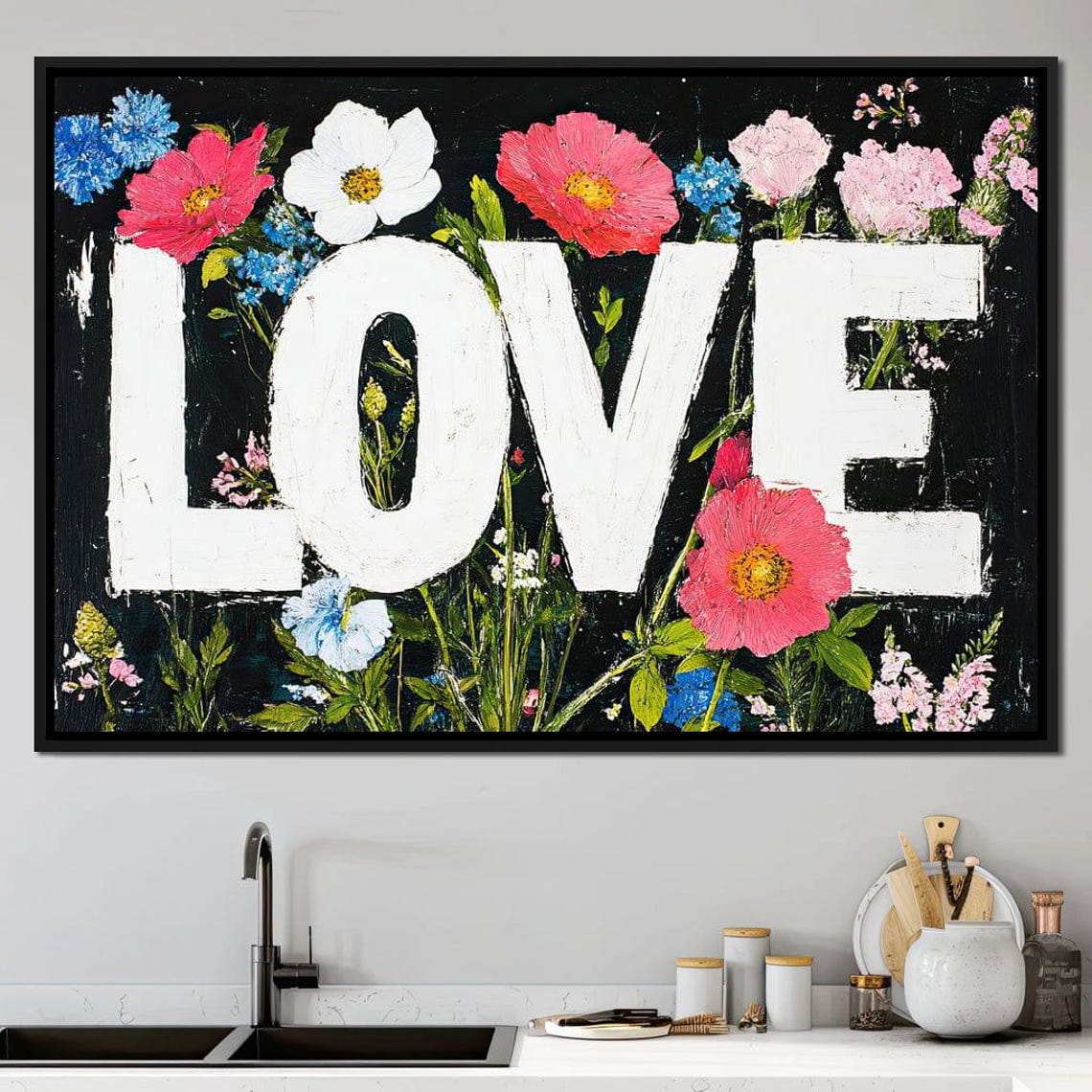 LOVE White Letters Colorful Floral Garden Painting Typography Poster - Image 4