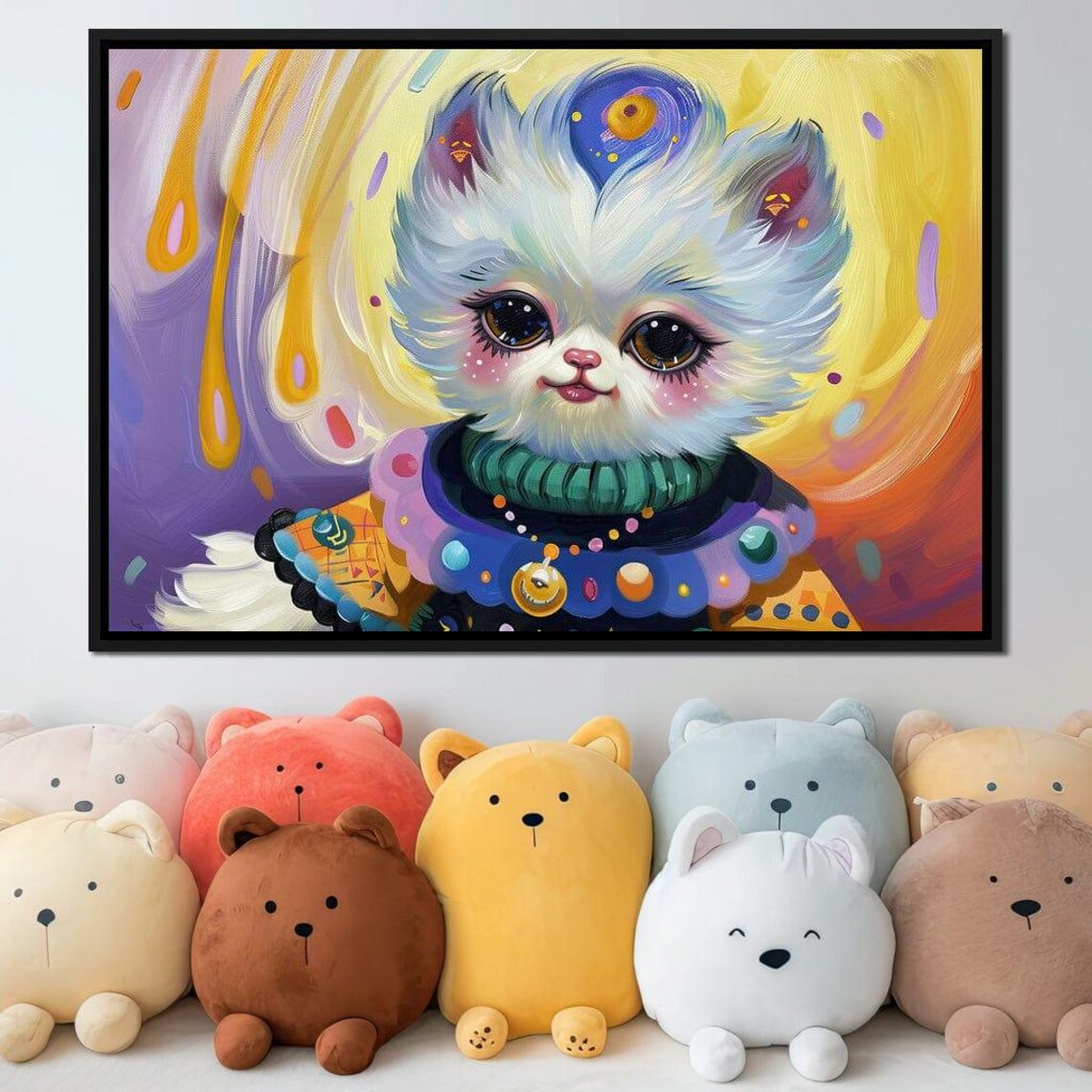 Whimsical Fantasy Cat Big Eyes Pastel Colorful Kids Room Animal Wall Poster - Image 2