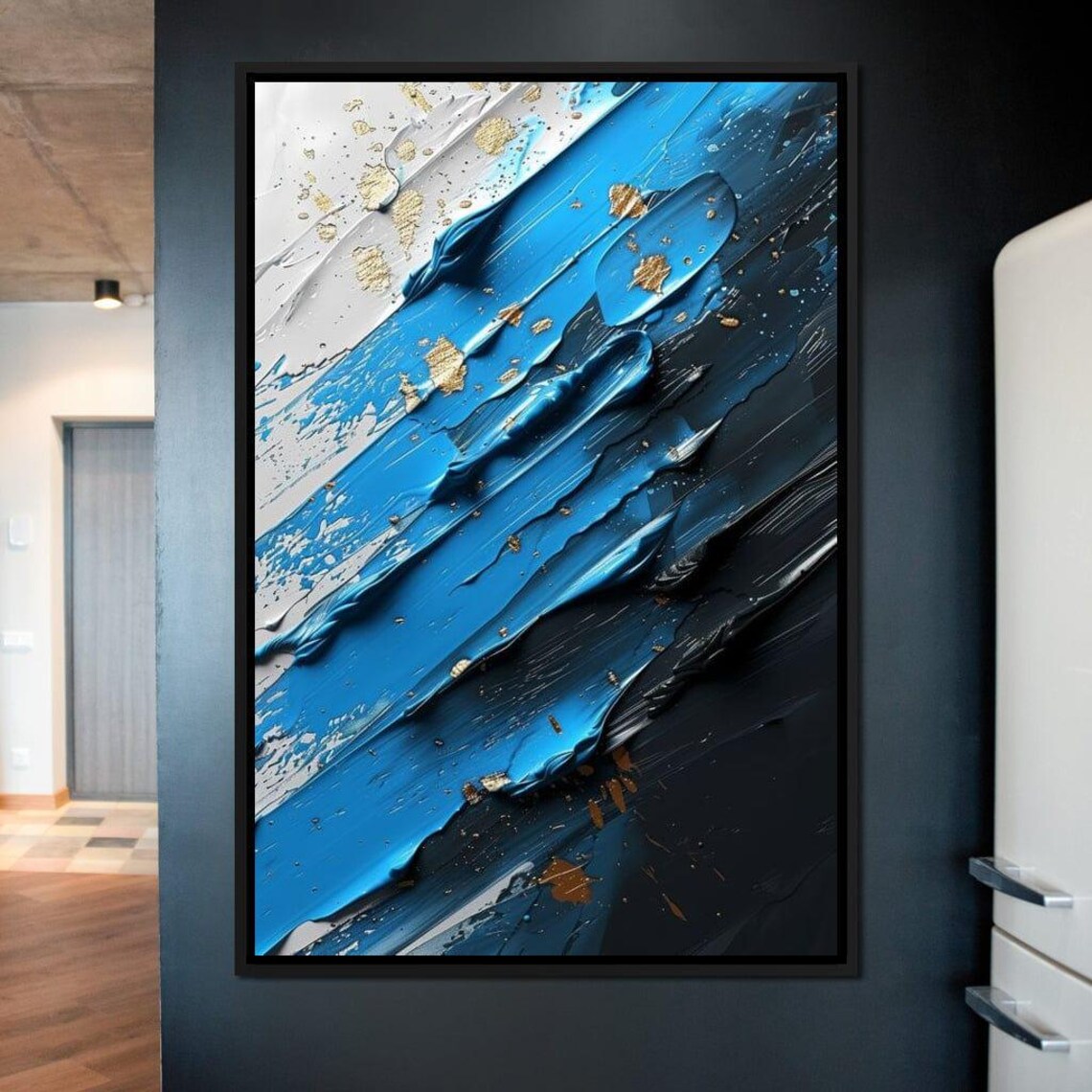 Sapphire Currents Goldleaf Flow, Modern Abstract Art - Image 3