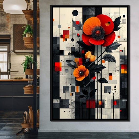 Geometric Bloom Elegance Modern Floral Wall Art Abstract Patterns Elegant Home Decor Contemporary Art Print By Nichecanvas