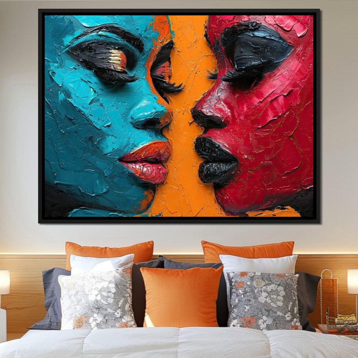 Teal And Red Dual Faces Contrast Abstract Palette Knife Art Print - Image 4