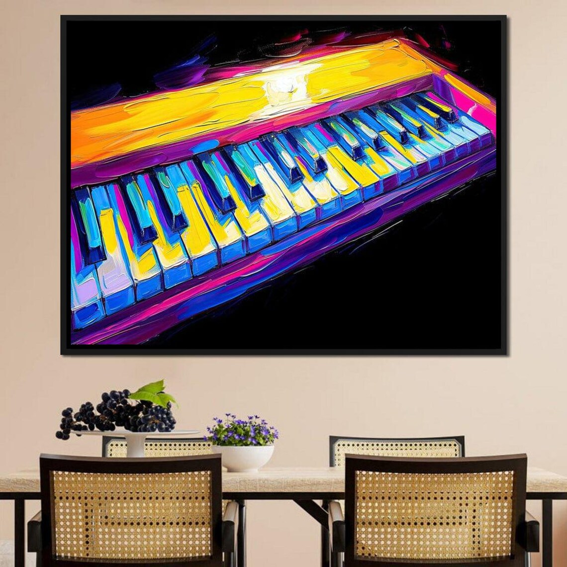 Neon Piano Keyboard Abstract Painting Colorful Musical Keys Wall Art Poster - Image 3